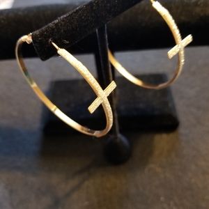 2 pairs of Large Hoop Cross Earrings